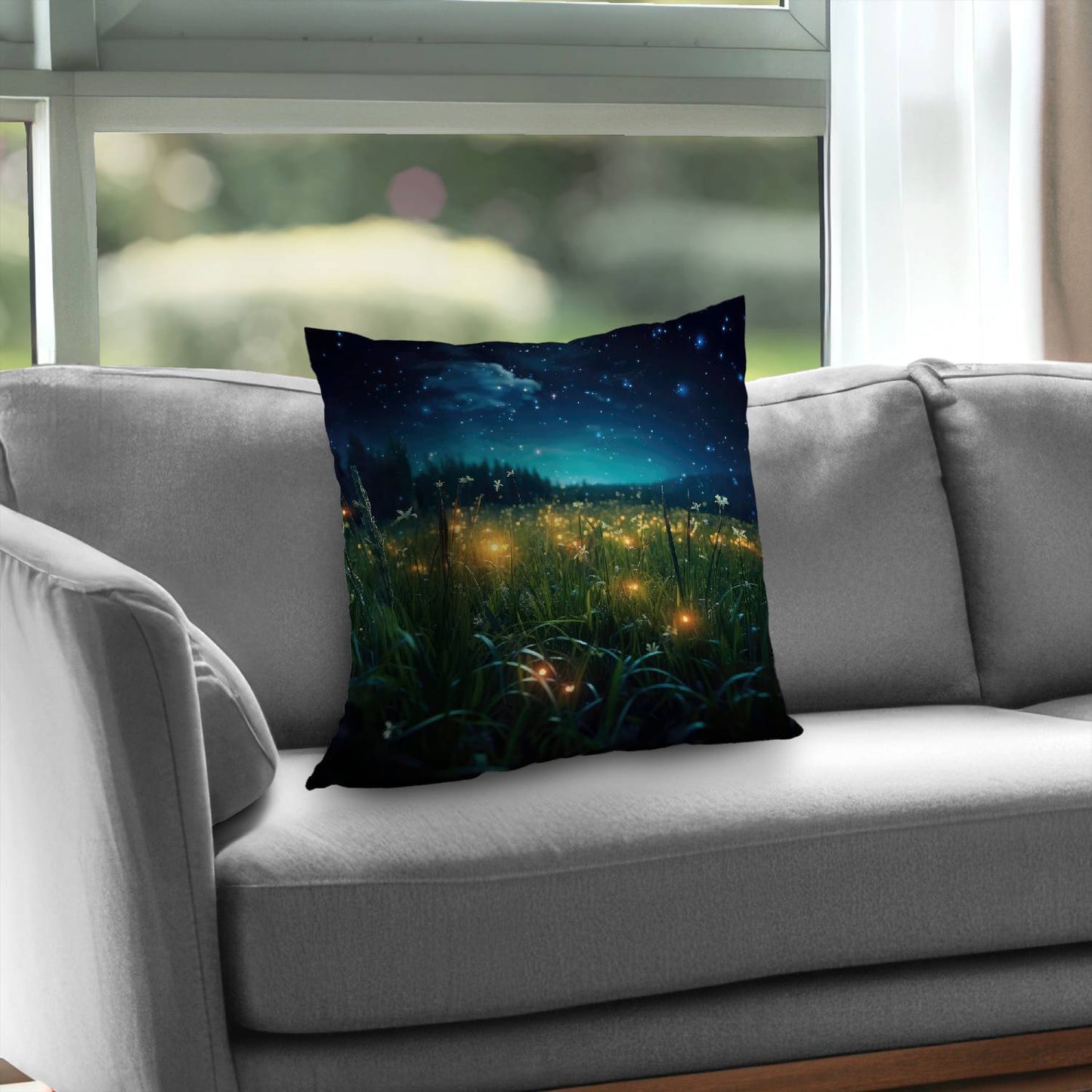 Fireflies at Night Blue Poly Twill Throw Pillow - Home Decor