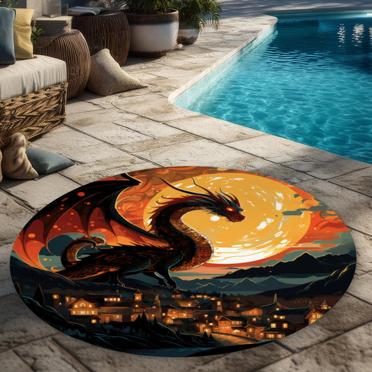Imminent Destruction Red 5' Round Outdoor Area Rug | Home Decor