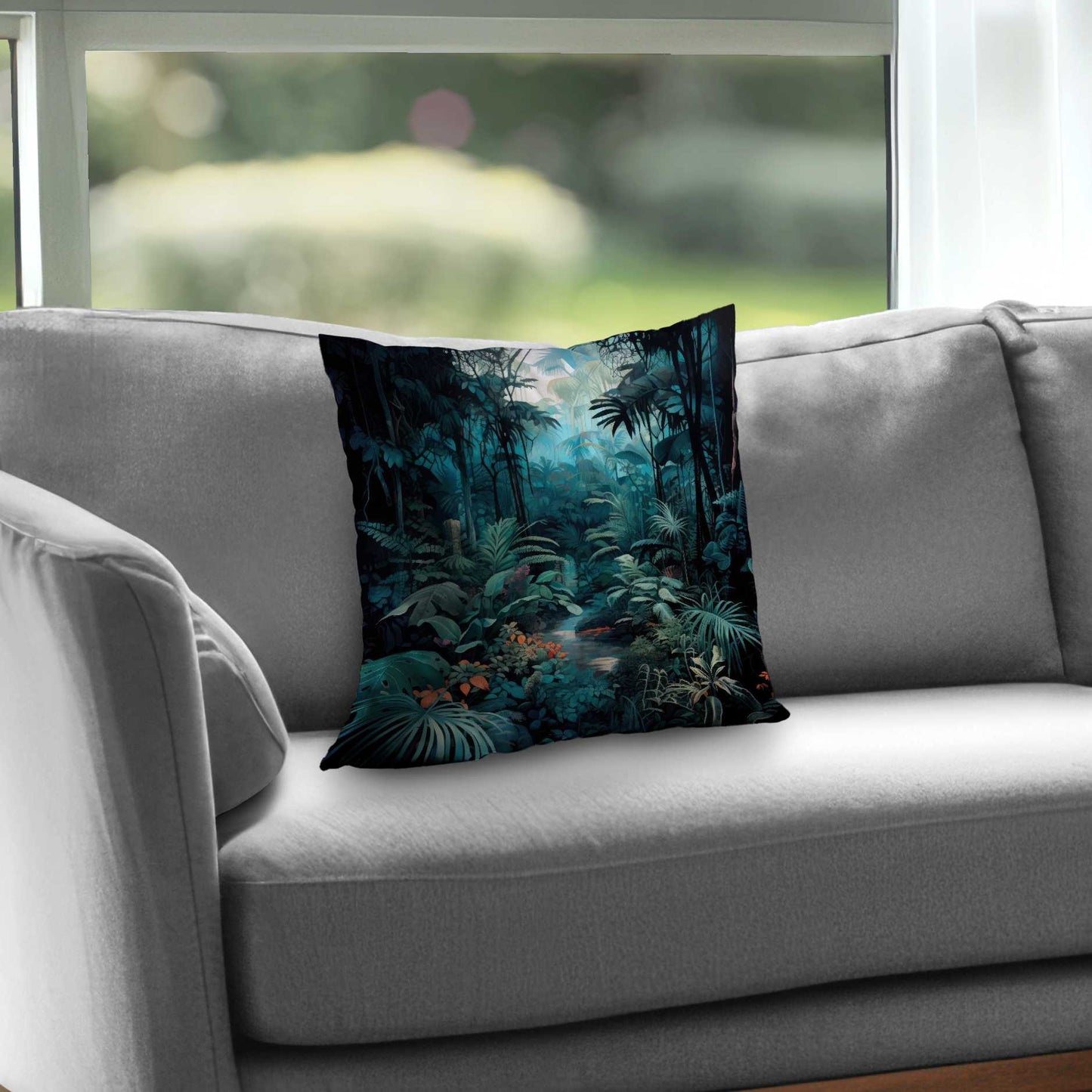 Deep in the Jungle Turquoise Poly Twill Throw Pillow - Decor