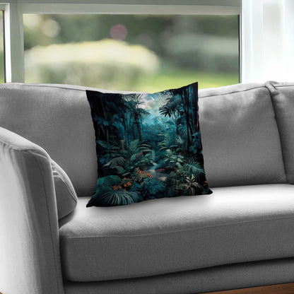 Deep in the Jungle Turquoise Poly Twill Throw Pillow - Decor