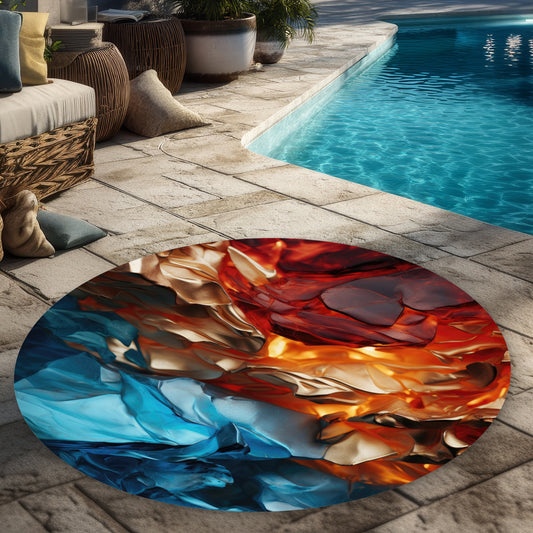 Mineral Contrast Red Round Outdoor Area Rug - Home Decor