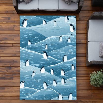 Penguins Wandering Outdoor Area Rug - White Home Decor