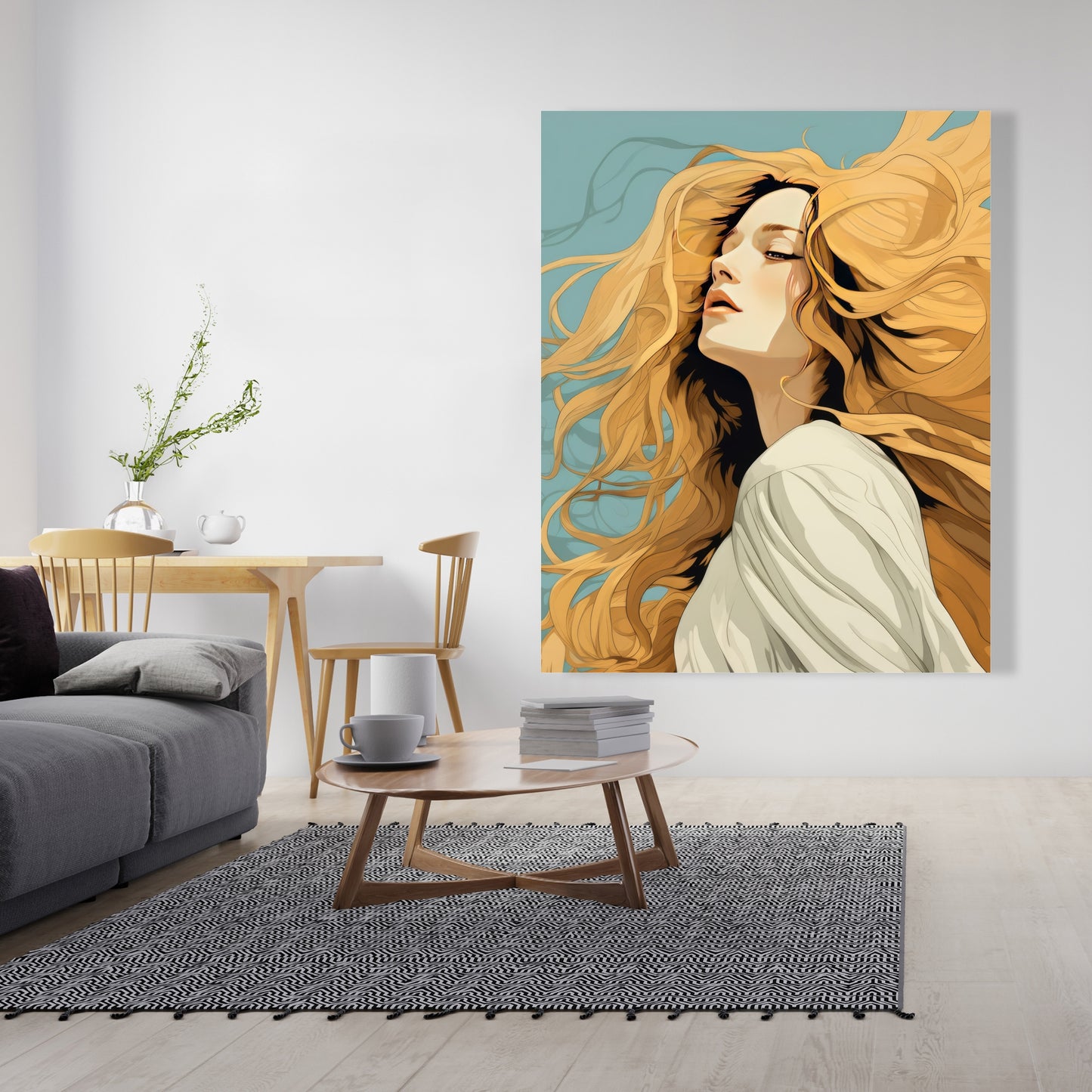 Flowing Hair - Turquoise Canvas Wall Art for Home Decor