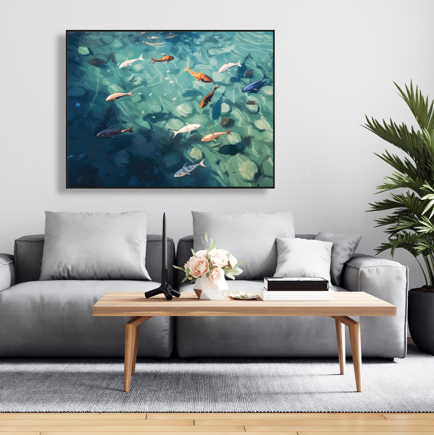 Caustic fish - 36"x36" Framed canvas