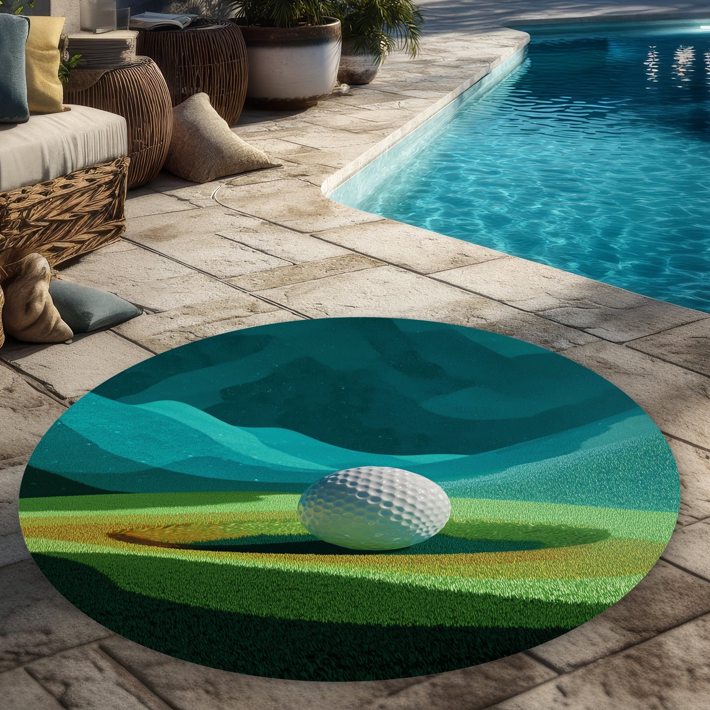 Tapis d'extérieur rond Landing | Accent de décoration élégant