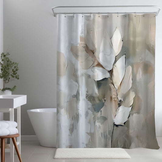 Rideau de douche beige à feuilles pour une décoration élégante - Design raffiné