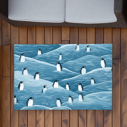 Penguins Wandering Outdoor Area Rug - White Home Decor