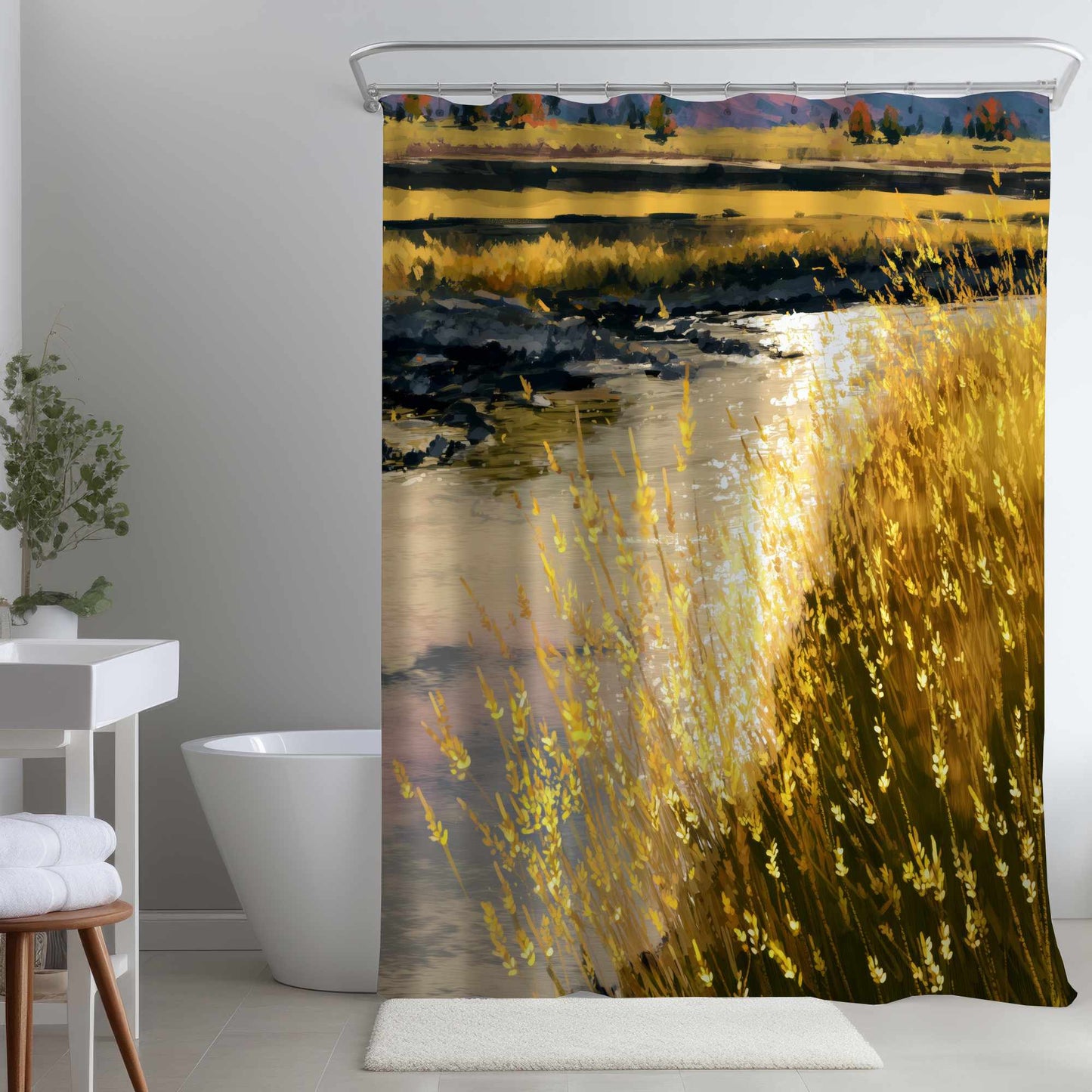 Rideau de douche Golden Stream Glow | Décoration d'intérieur élégante