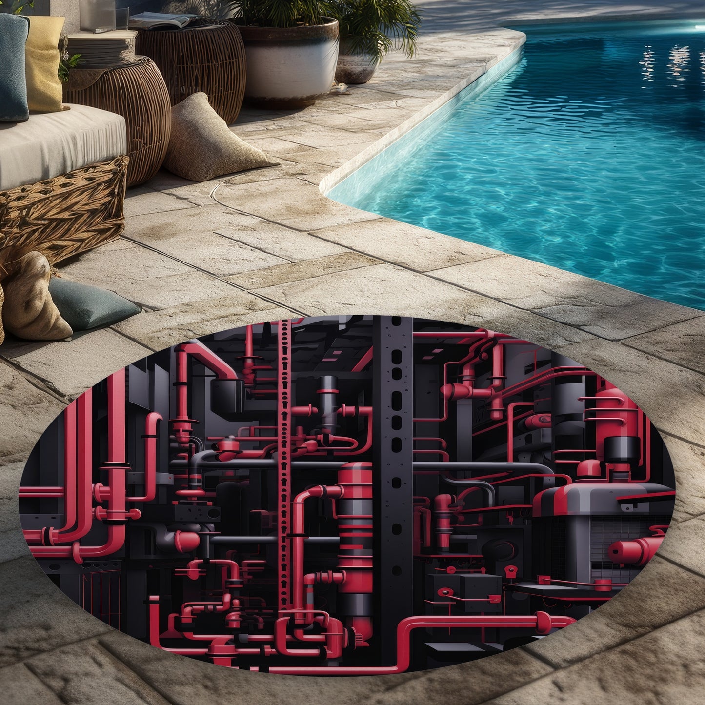 Tapis d'extérieur rond Machinery - Accent de décoration élégant