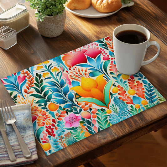 Flowing Flowers Green Polyester Placemat | Home Decor Essentials