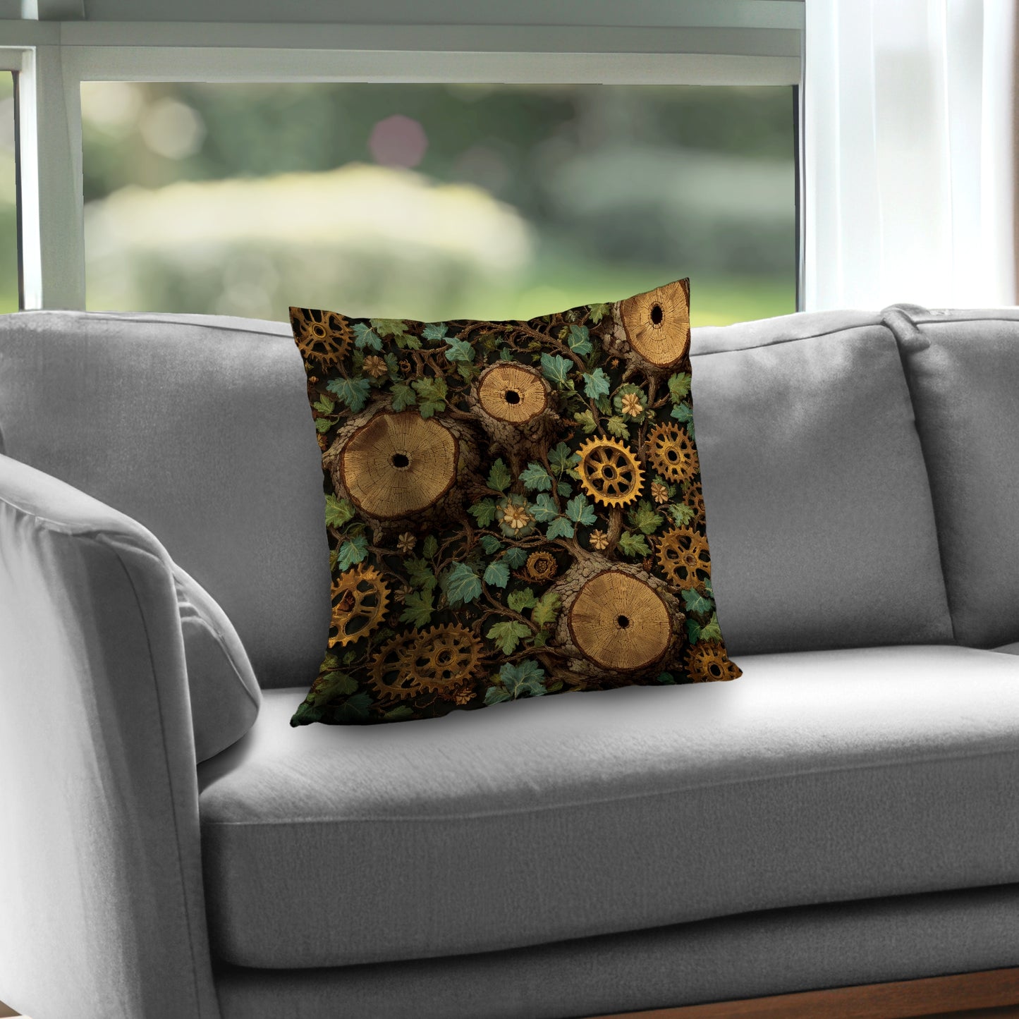 Hiding Gears Poly Twill Throw Pillow | Stylish Home Decor