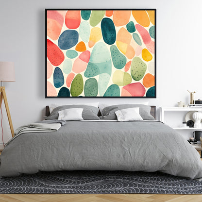Seedy Shapes - Turquoise Framed Canvas for Home Decor