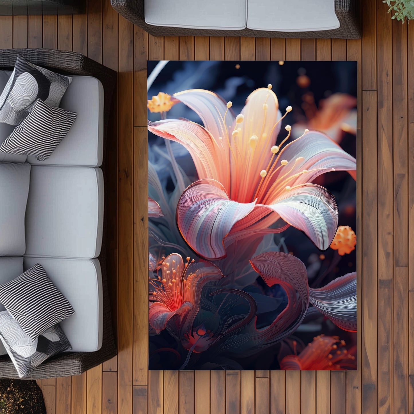 Astral Bloom - Black Outdoor Area Rug for Home Decor