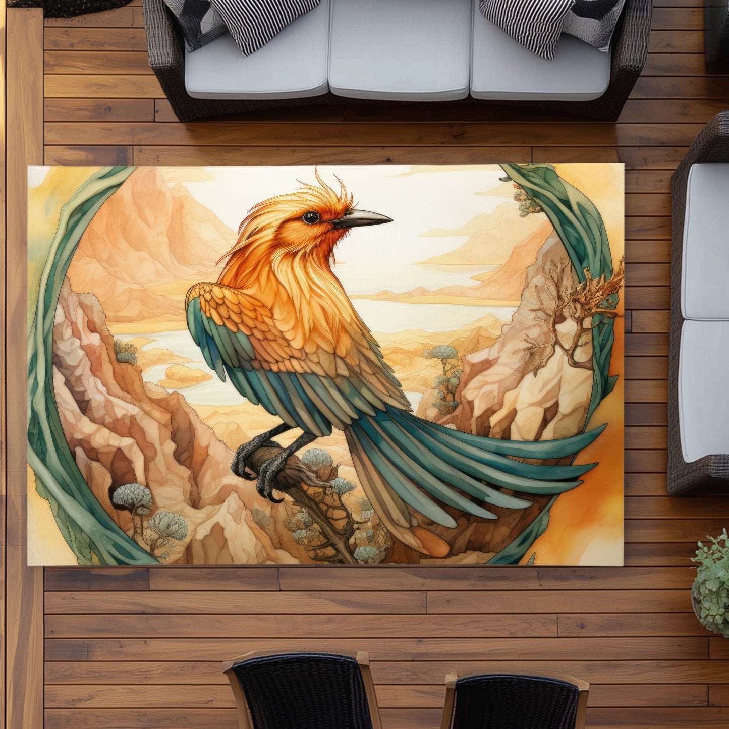 Perched Bird - Turquoise Outdoor Area Rug for Home Decor