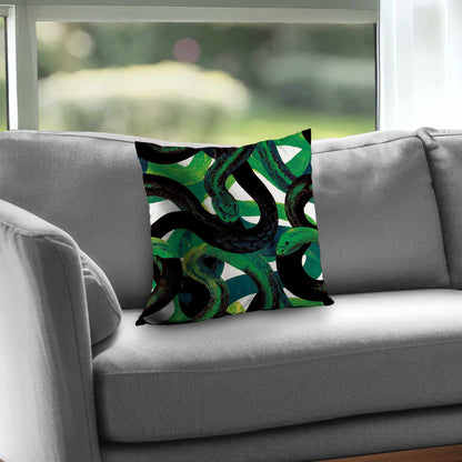 Emerald Coil Dance Poly Twill Throw Pillow | Home Decor
