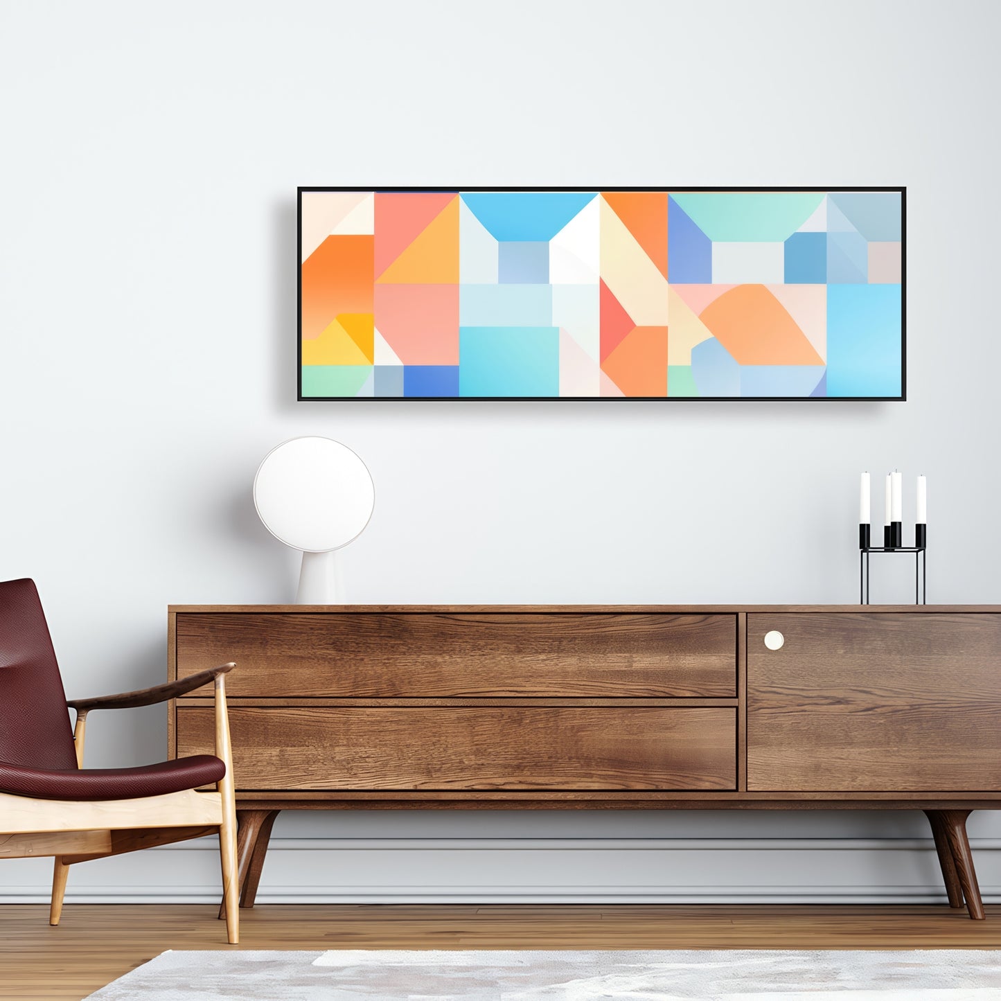 Geometric Cadence - Blue Framed Canvas for Home Decor