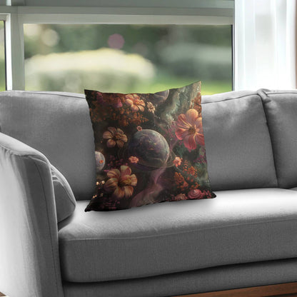 Flower Space Poly Twill Throw Pillow - Home Decor Accent