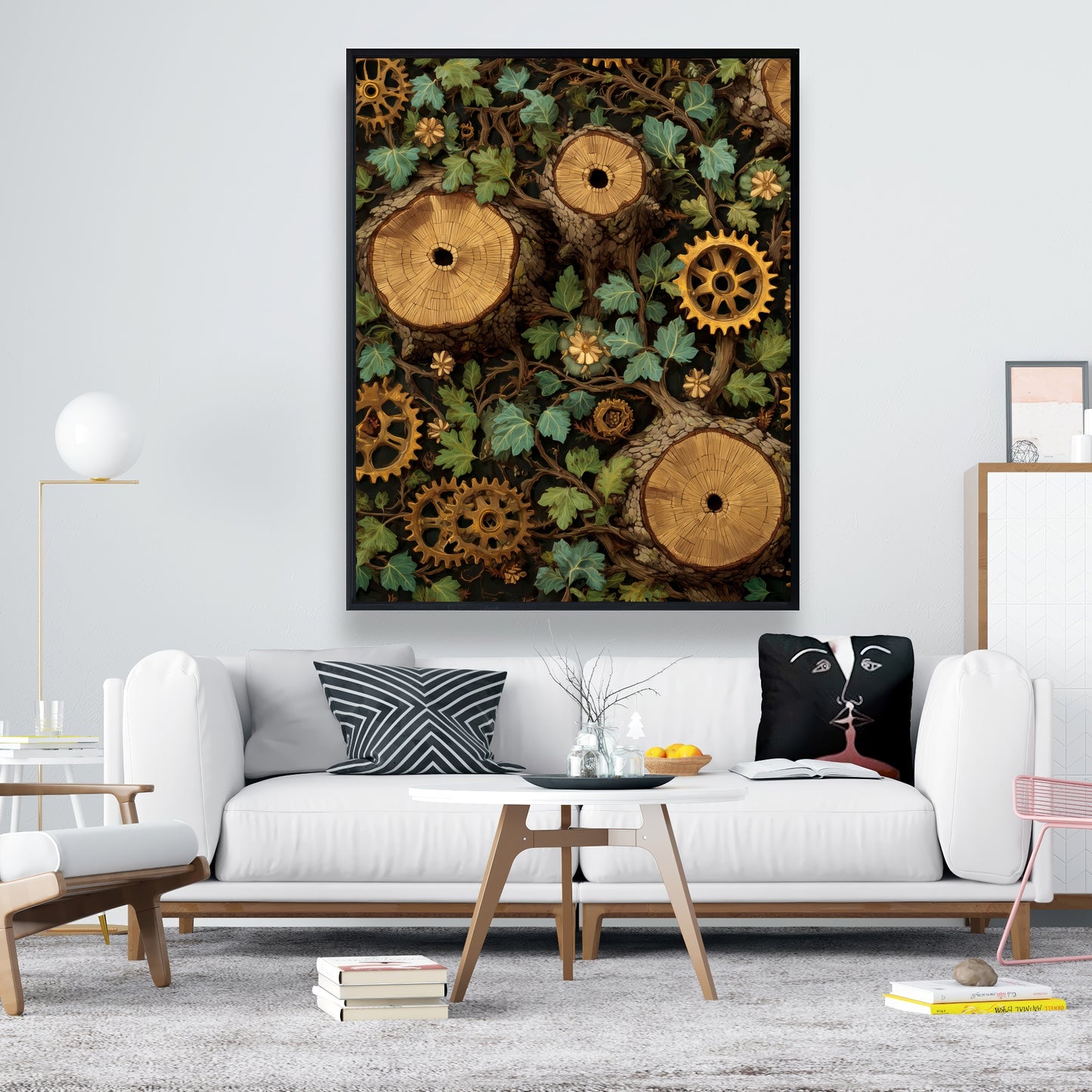 Hiding Gears - Brown Framed Canvas Art for Home Decor