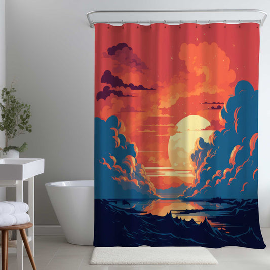 Rideau de douche orange et bleu | Accessoire de décoration élégant pour la maison