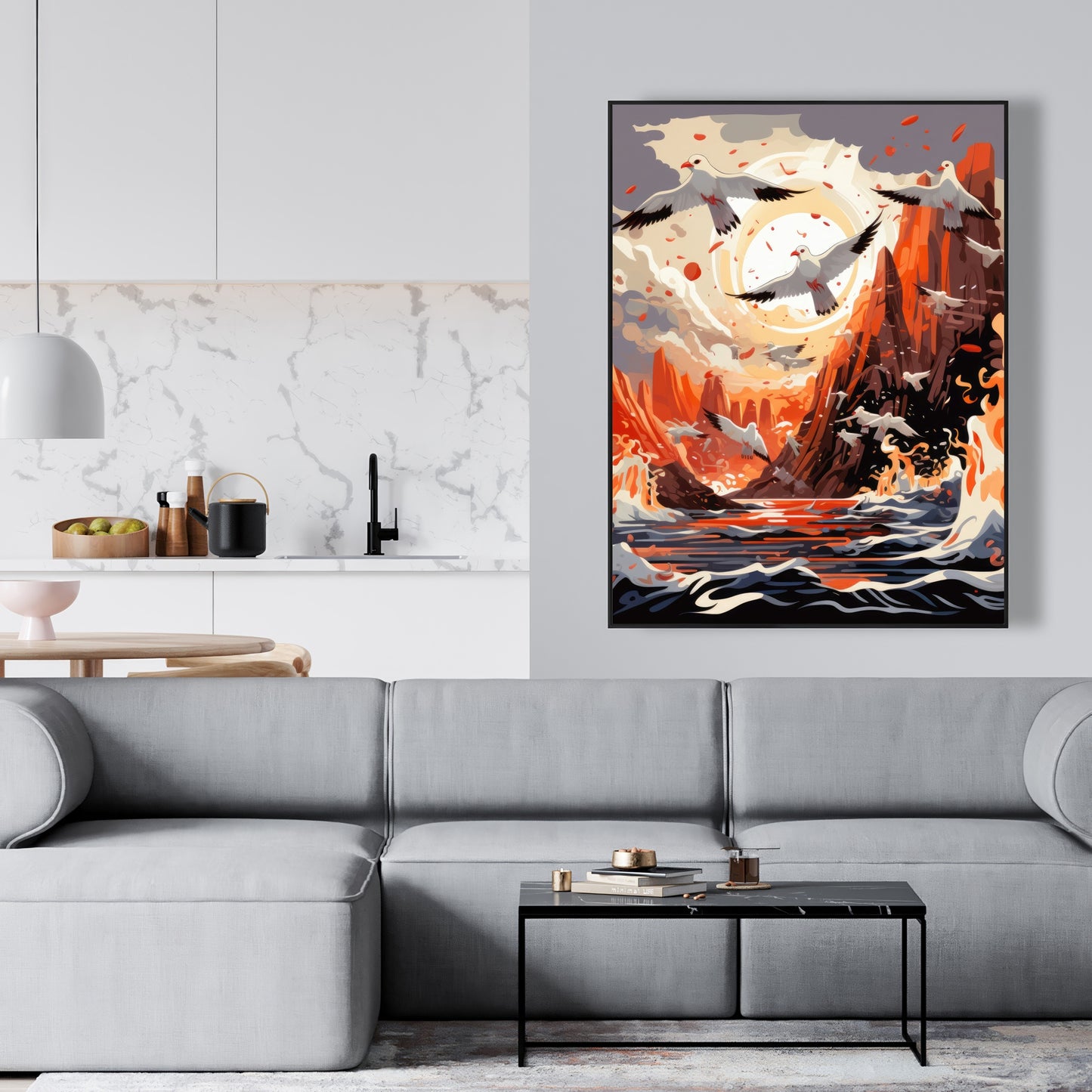 The Escape - Blue Framed Canvas Home Decor Art Piece