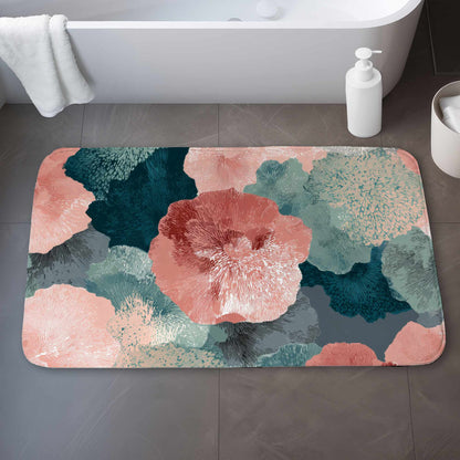 Whispering Coral Blooms Bath Mat | Stylish Home Decor