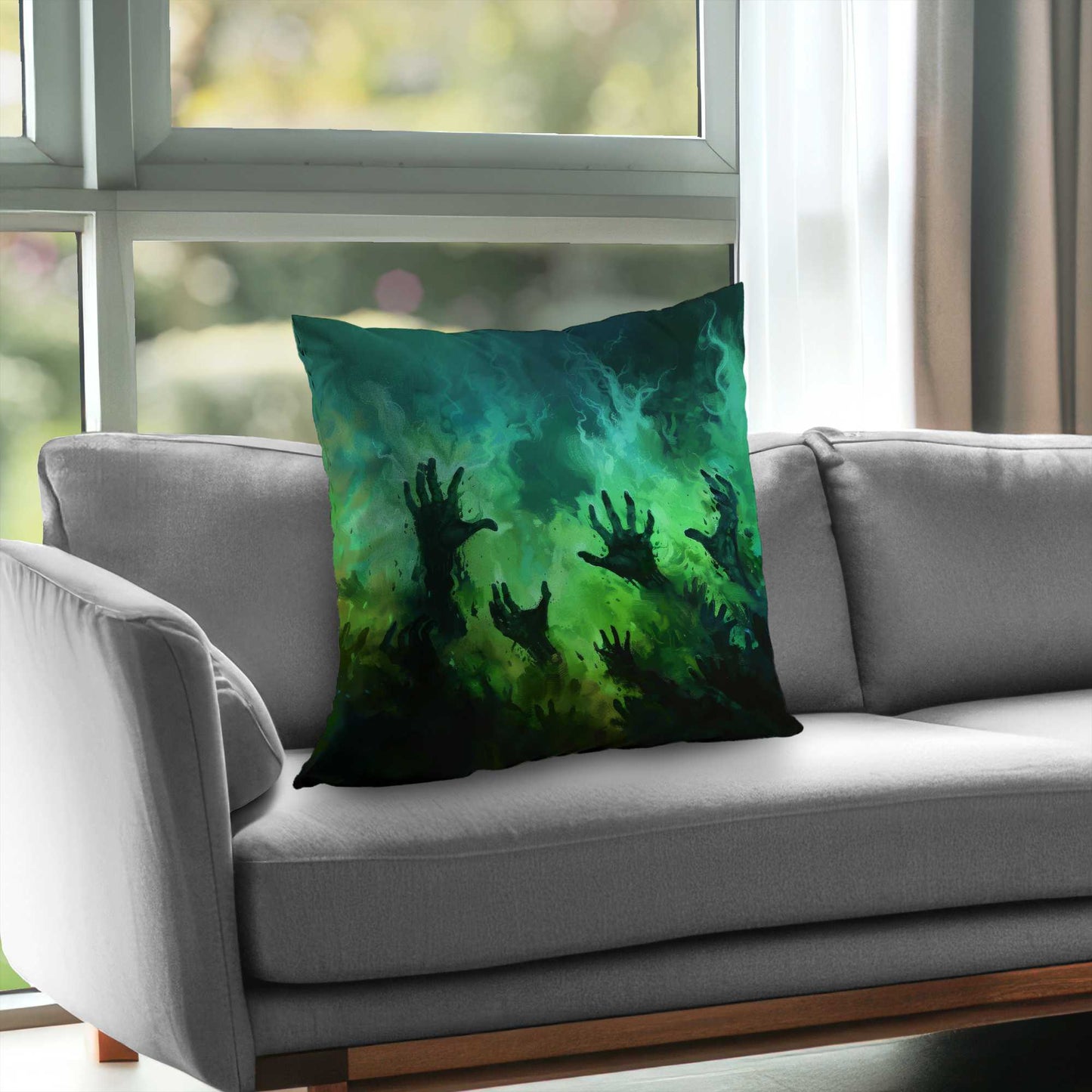 Coussin décoratif en sergé de polyester « Mains du désespoir » | Accessoire de décoration intérieure
