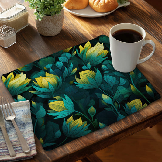 Intense Bloom Green Braided Polyester Placemat | Home Decor