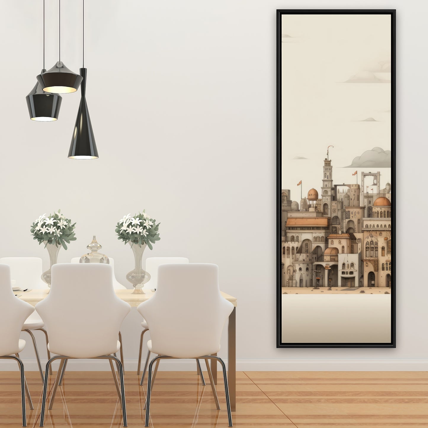 The Old Town - Beige Framed Canvas for Home Decor