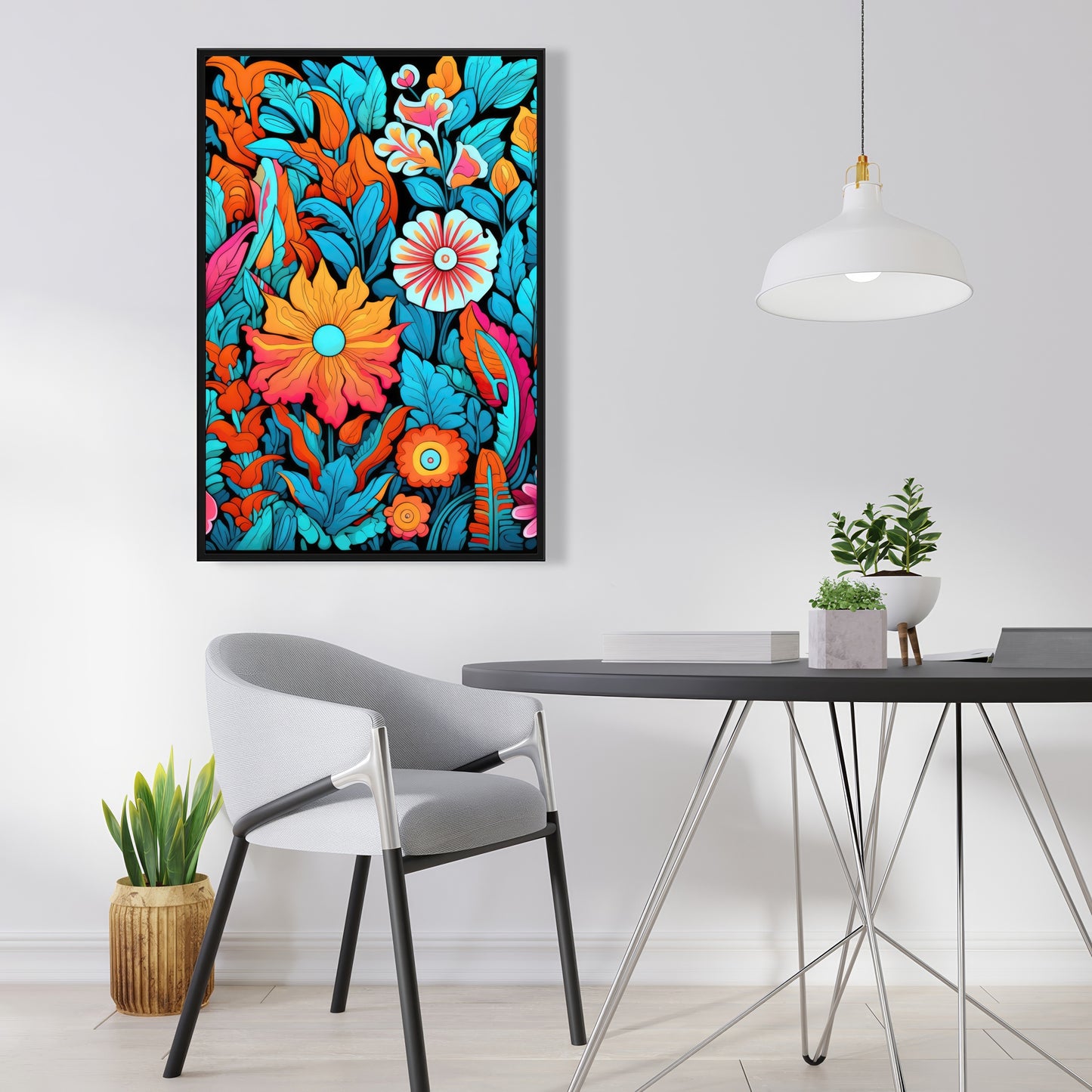 Floral Hues - Turquoise Framed Canvas for Home Decor