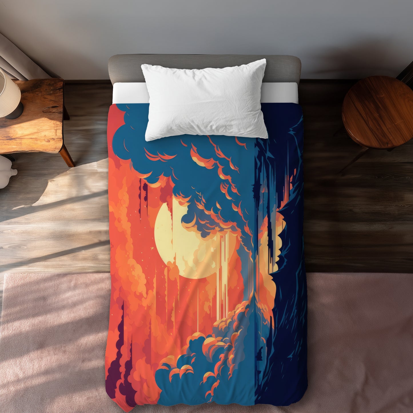 Housse de couette orange et bleue | Literie élégante pour la maison