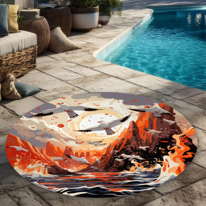 The Escape - Red Round Outdoor Area Rug for Home Decor