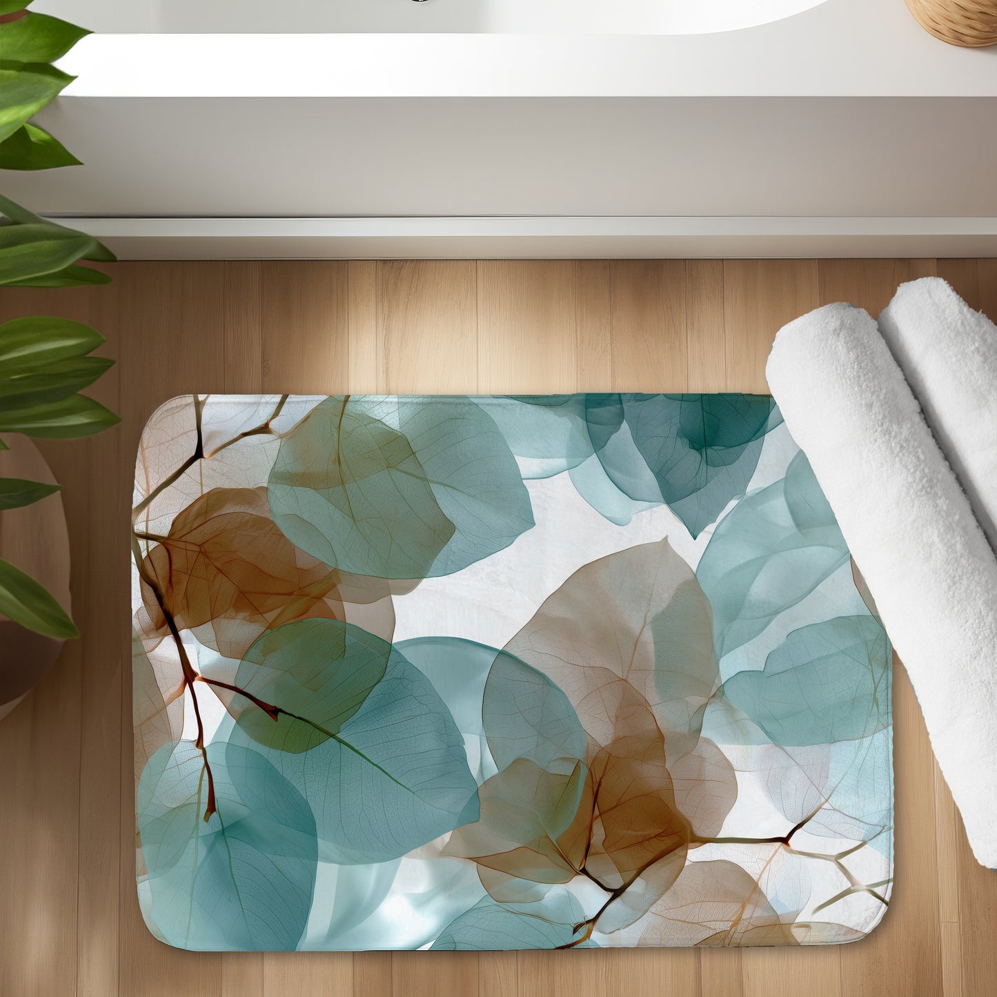 Translucent Leaves Bath Mat - Stylish White Home Decor