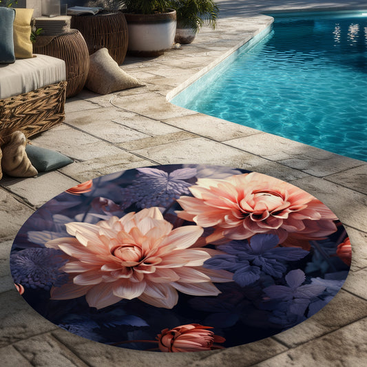 Pink and Purple Gray 5' Round Outdoor Area Rug for Home Decor