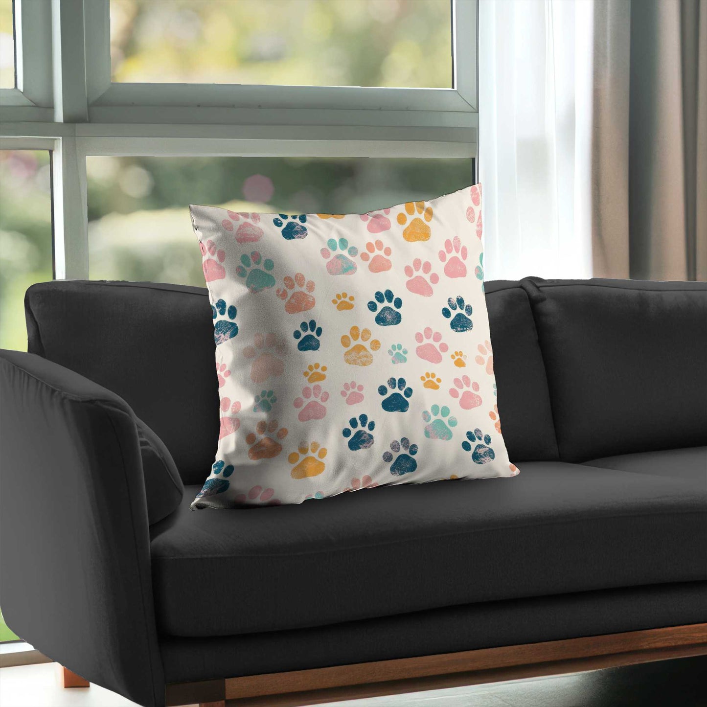 Cute Paws Poly Twill Throw Pillow | Adorable Home Decor