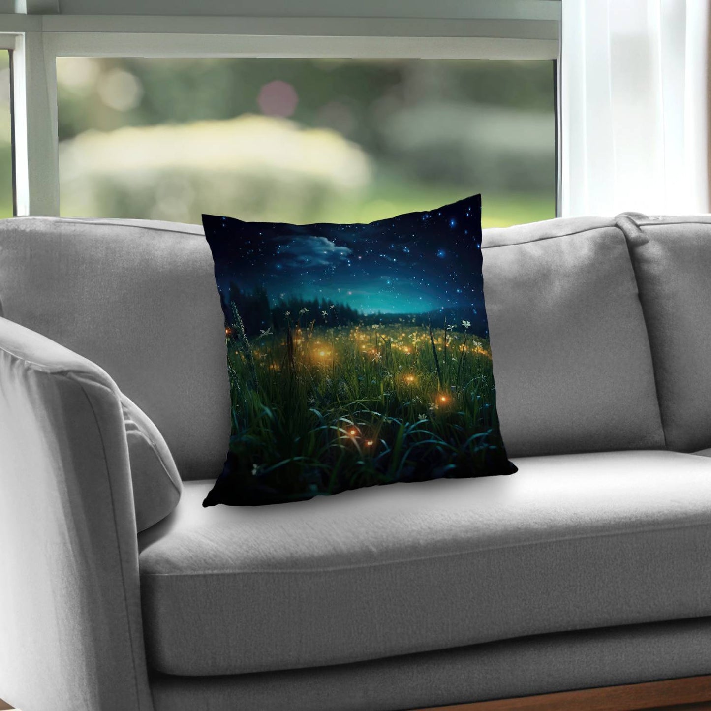 Fireflies at Night Blue Poly Twill Throw Pillow - Home Decor
