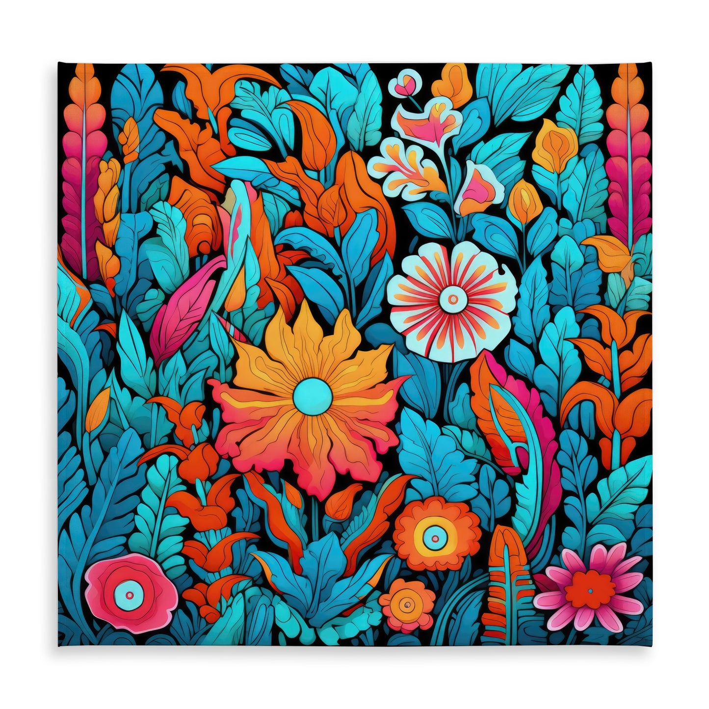 Floral Hues Black Indoor Outdoor Tablecloth for Home Decor