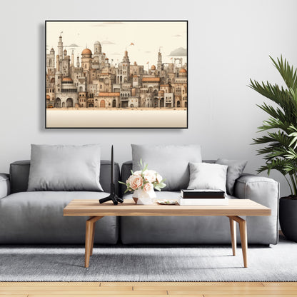 The Old Town - Beige Framed Canvas for Home Decor