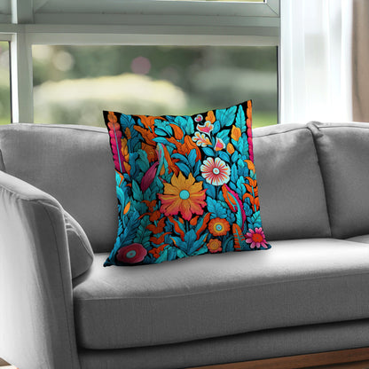 Floral Hues Black Poly Twill Throw Pillow - Home Decor Insert