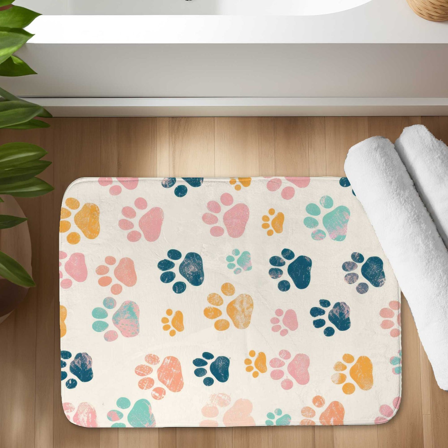 Cute Paws Pink Bath Mat - Stylish Home Decor Accessory