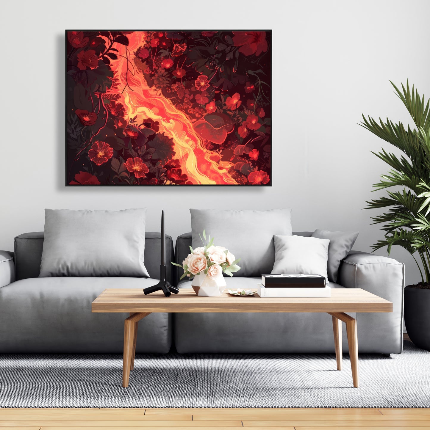 Seering Flowerbed - Red Framed Canvas Home Decor Art