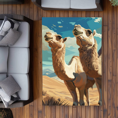 Camels Looking Up - Blue Outdoor Area Rug for Home Decor