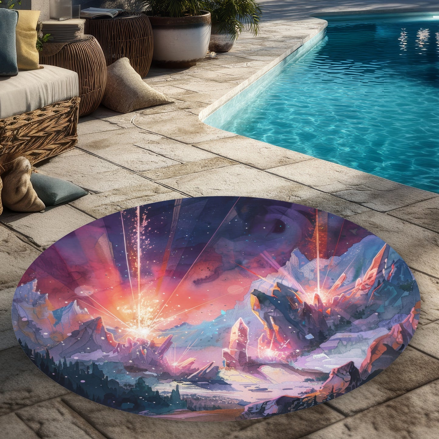 Tapis d'extérieur rond Beaming Signal | Décoration élégante