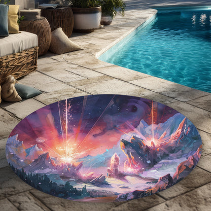 Tapis d'extérieur rond Beaming Signal | Décoration élégante
