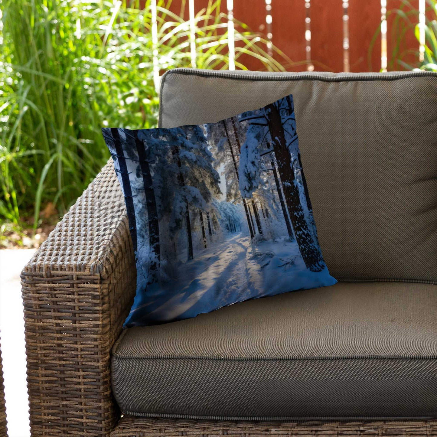 Coussin décoratif en sergé de polyester « Chemin enneigé » - Accessoire de décoration confortable pour la maison