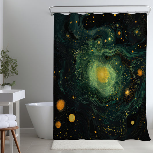Illuminated in Space - Yellow Shower Curtain for Home Decor