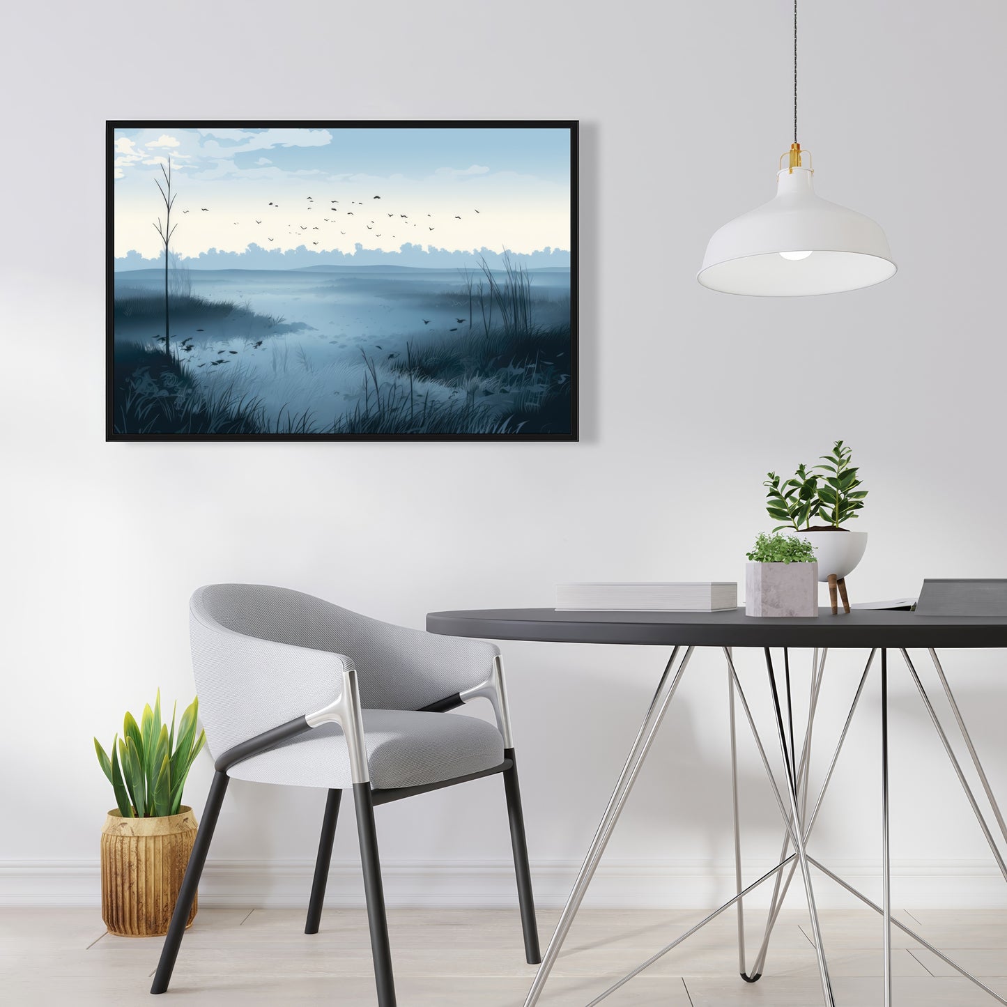 Evening Marsh - Gray Framed Canvas Art for Home Decor