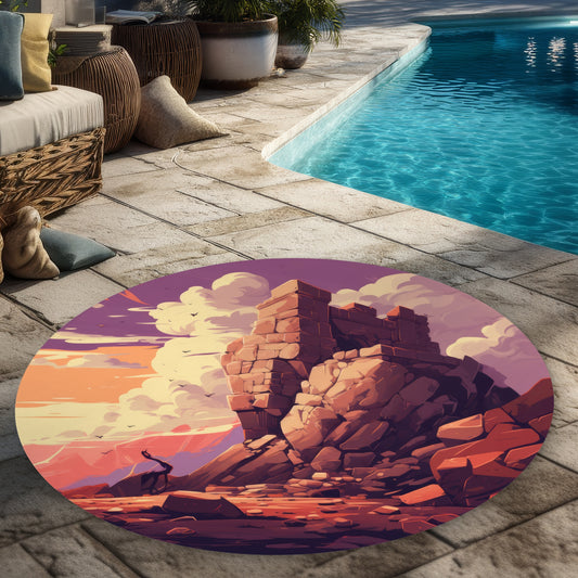 Standing Above Coral Round Outdoor Area Rug for Home Decor