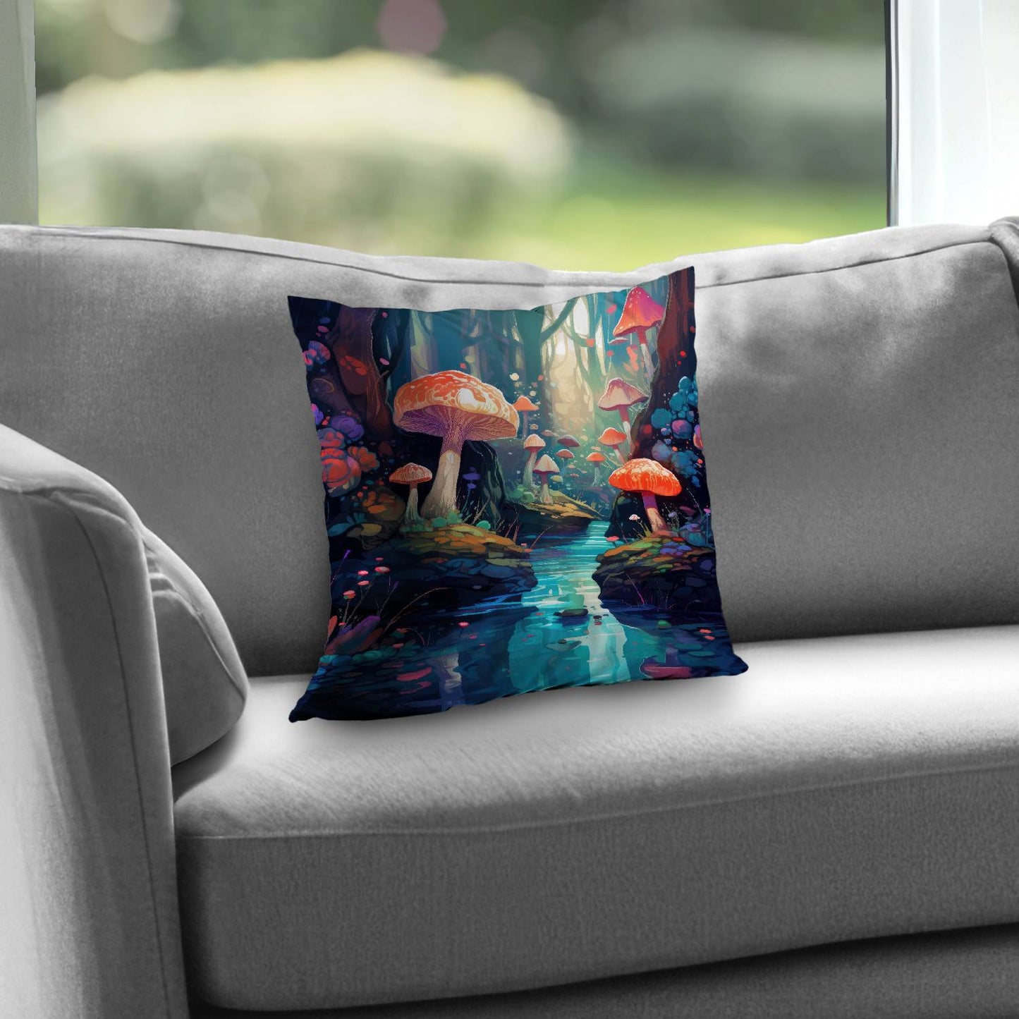 Coussin décoratif en sergé de polyester à motif forêt féerique - Accessoire de décoration intérieure