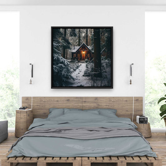 The Lone Cabin - Orange Framed Canvas for Home Decor
