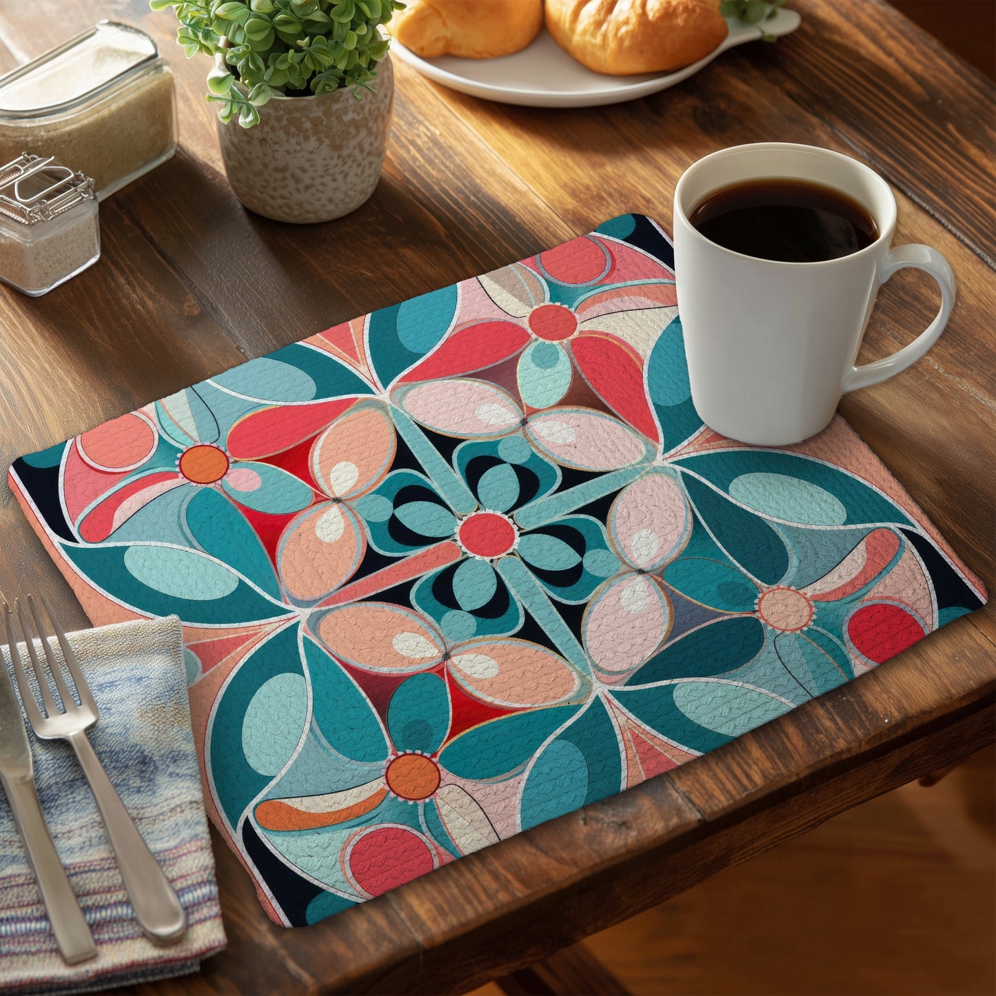 Sweet Curves Turquoise Braided Polyester Placemat | Home Decor